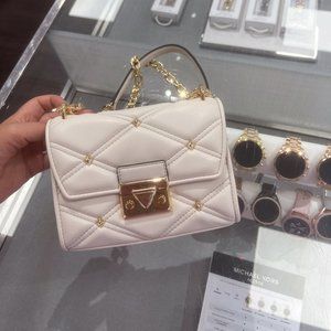 NWT Michael Kors Serena Small Flap Vegan Crossbody Bag In Light Cream